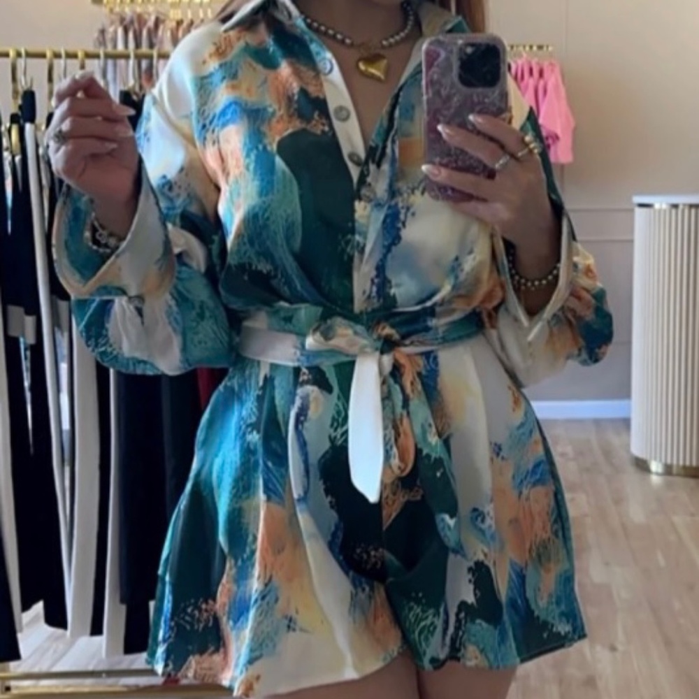 Katy blue shorts jumpsuit with waste belt
